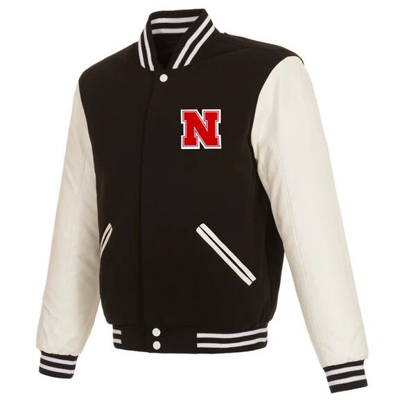 Nebraska Cornhuskers Reversible Fleece Jacket with Faux Leather Sleeve - Picture 2 of 6